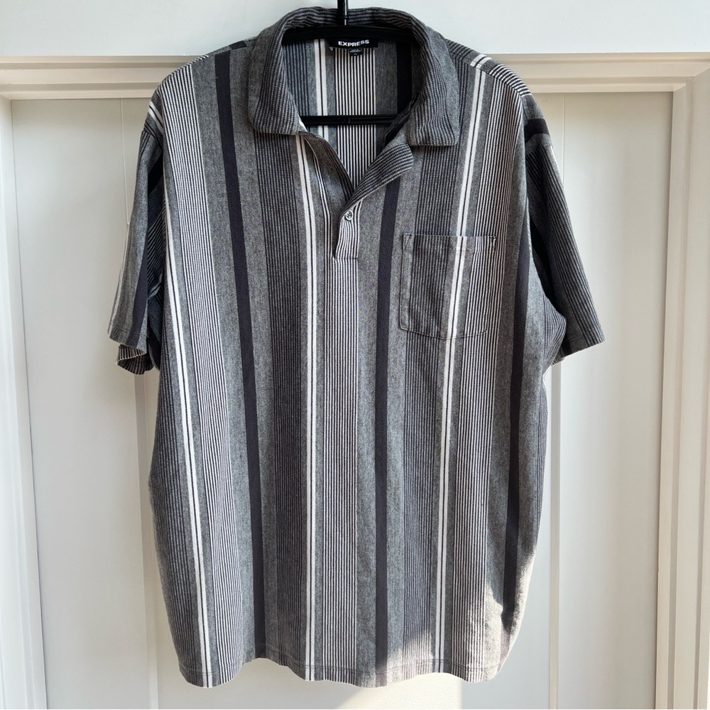 Express Stripe Pattern Polo (Grey, XL)